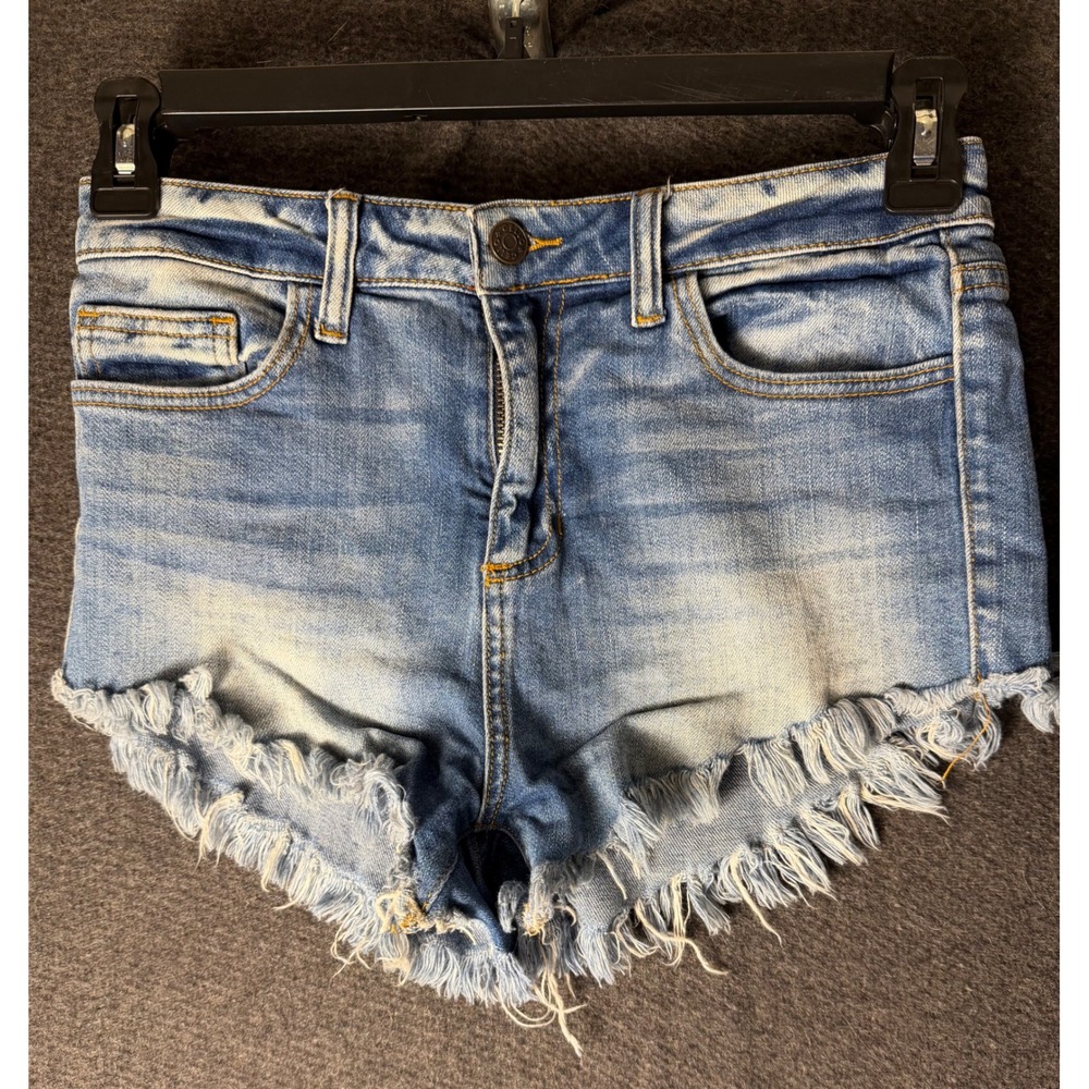 Cello Womens Medium Blue Denim Frayed Raw Hem Jean Shorts WV46324 High Rise